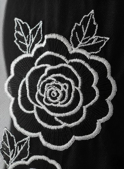 Black Rose Embroidery Bridal Veil