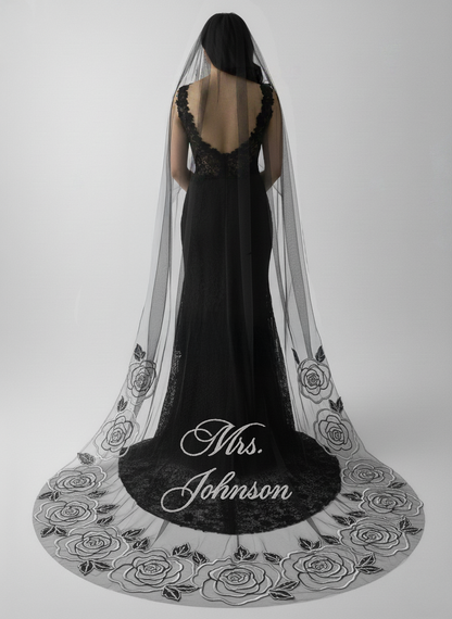 Black Rose Embroidery Bridal Veil