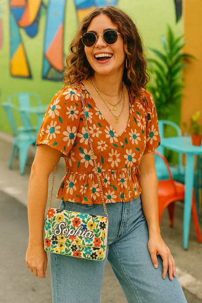 Personalized Floral Beaded Clutch