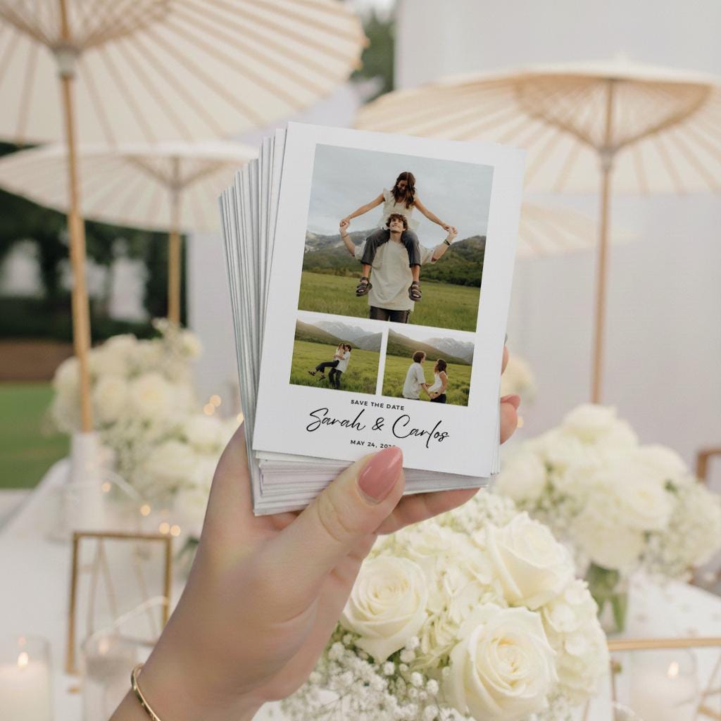 Custom Photo Announcement With Elegant Wedding Magnet