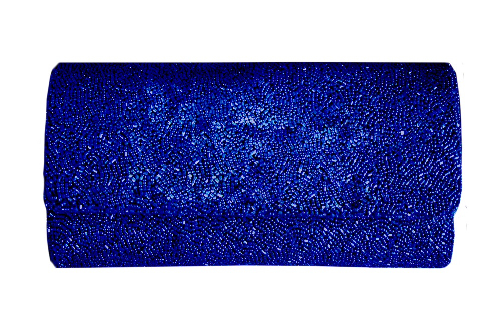 a roll of blue glitter on a white background