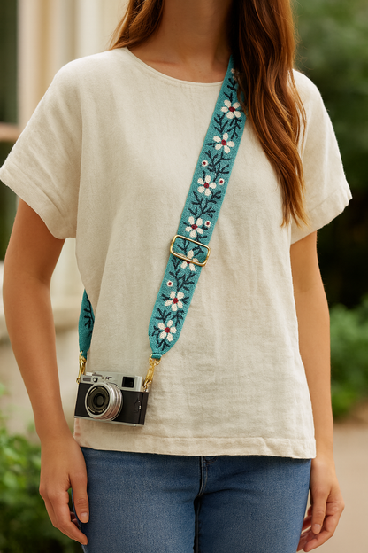 Turquoise & Floral Beaded Camera Strap