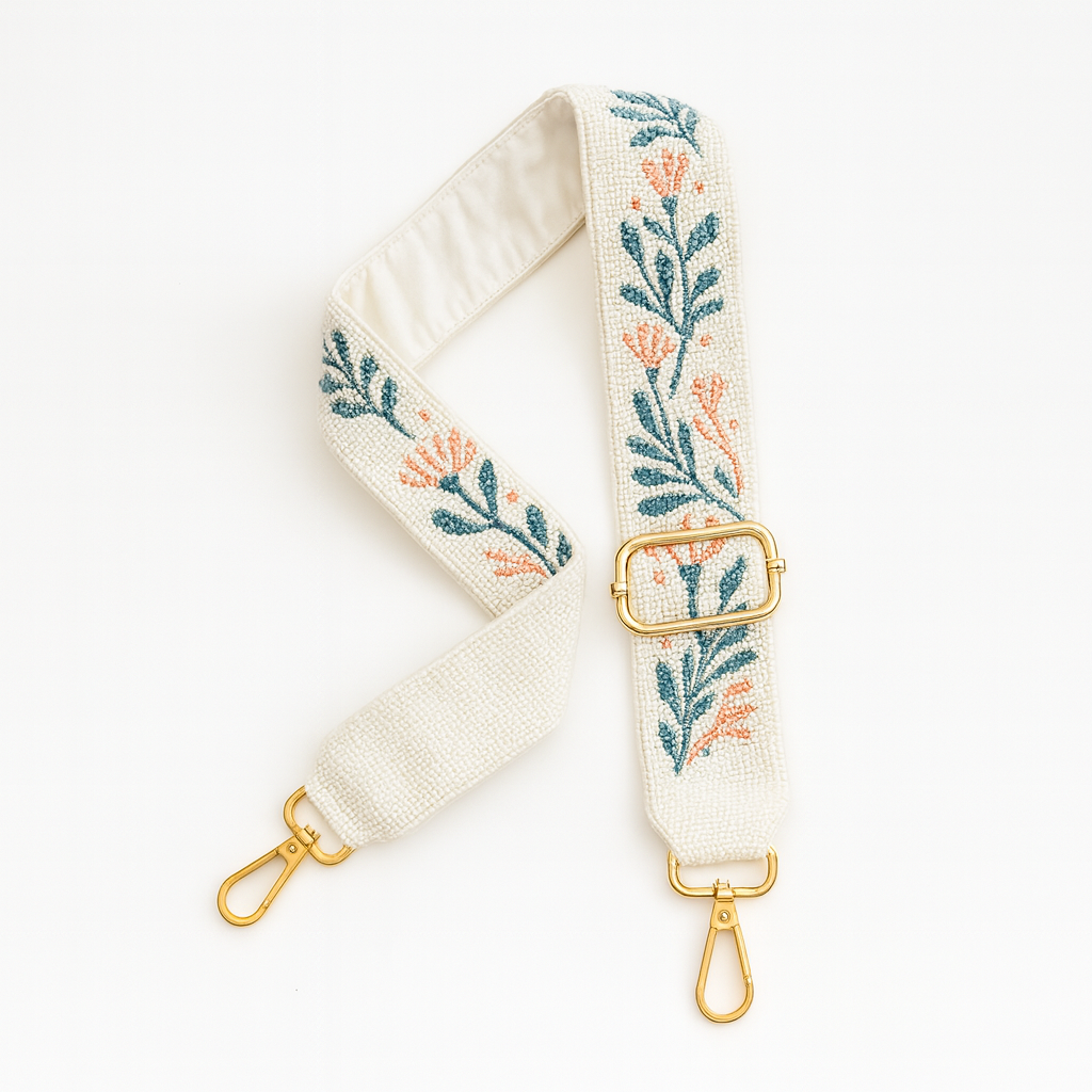 Blue Floral Beaded Camera Strap