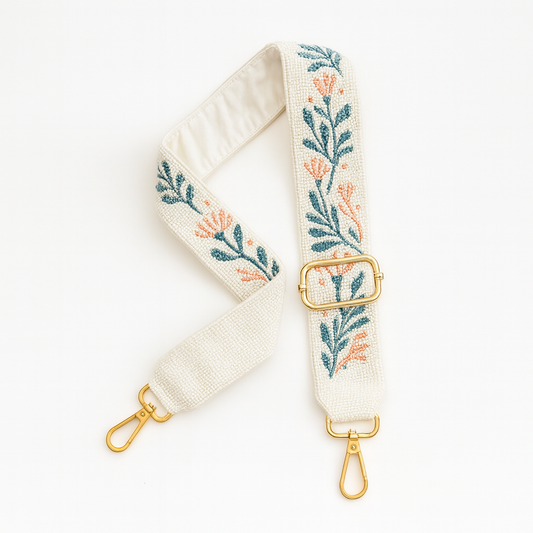 Blue Floral Beaded Camera Strap