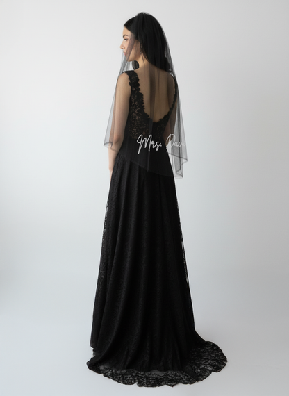 Black Embroidered Mrs Wedding Veil