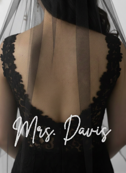 Black Embroidered Mrs Wedding Veil