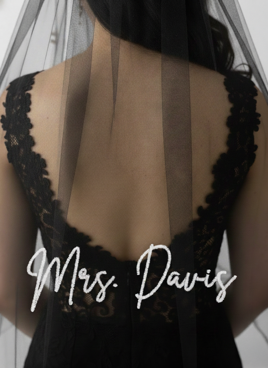 Black Embroidered Mrs Wedding Veil