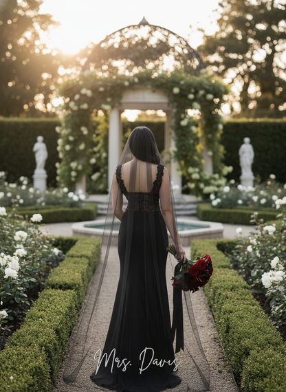 Black Embroidered Mrs Wedding Veil