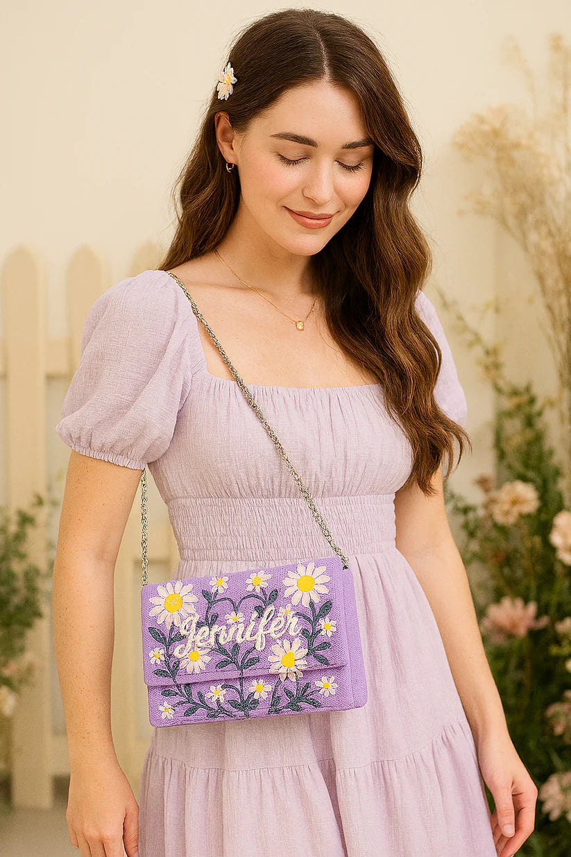 Personalized Floral Beaded Clutch