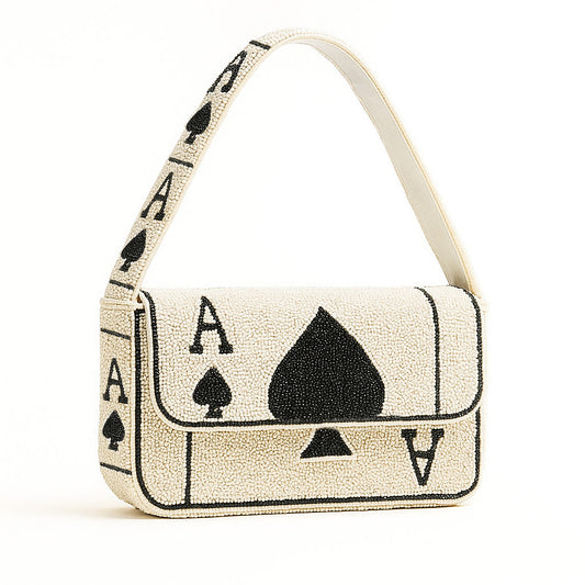White Ace of Spades Beaded Purse