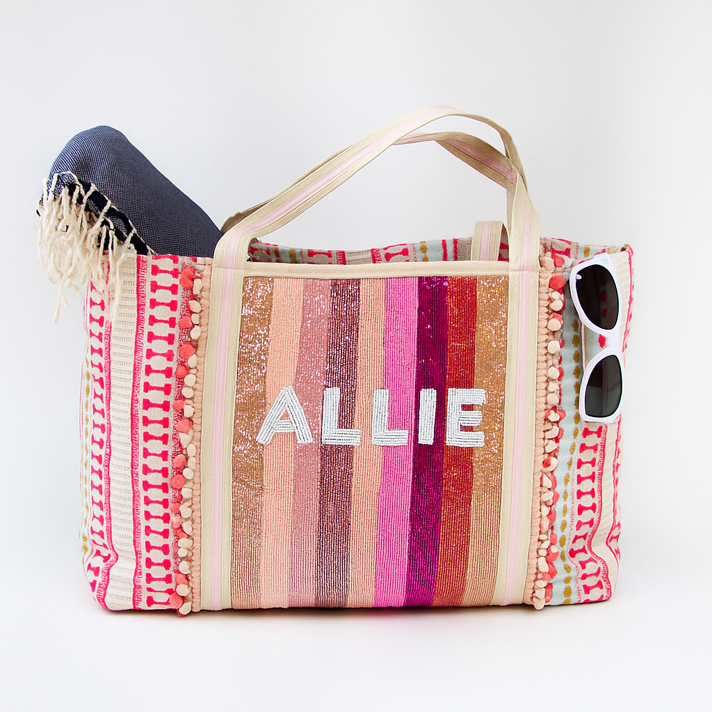 Rose All Day Beaded Boho Tote Bag