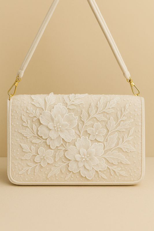 Ivory Floral Shoulder Bag for Brides & Weddings