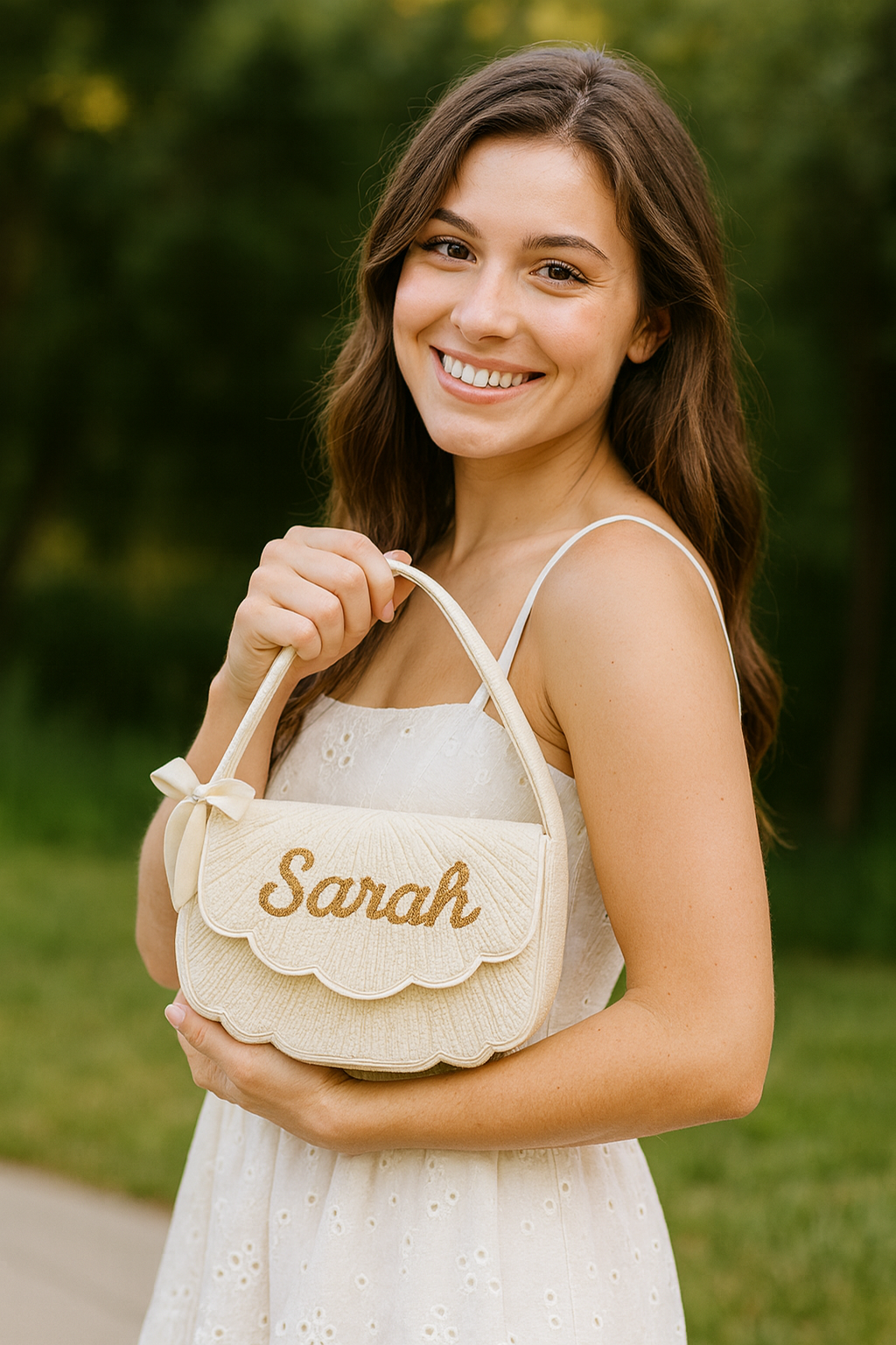 Custom Beaded Ribbon Shoulder Bag for Weddings
