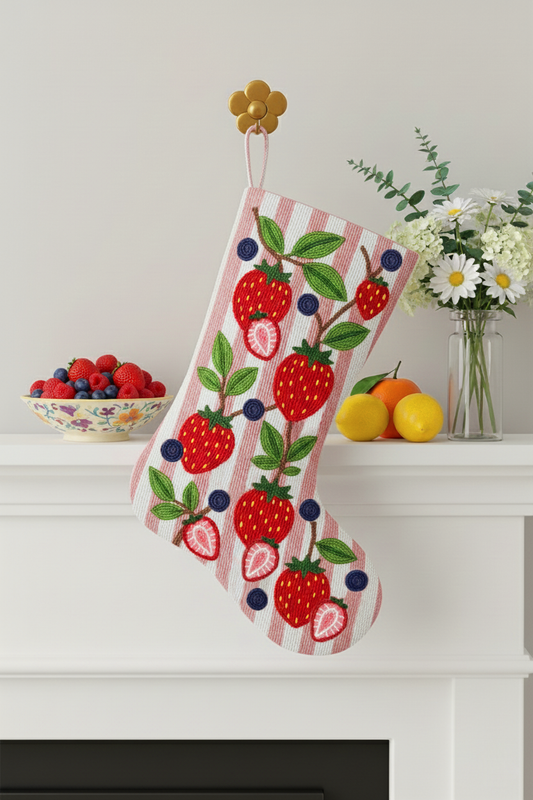 Beaded Christmas Stocking with Strawberry Design