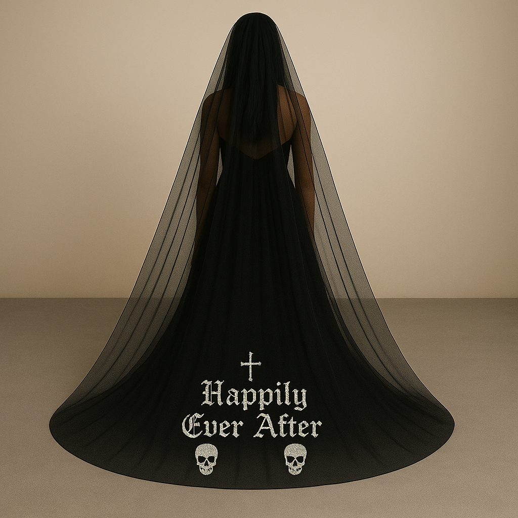 Custom Beaded Black Veil