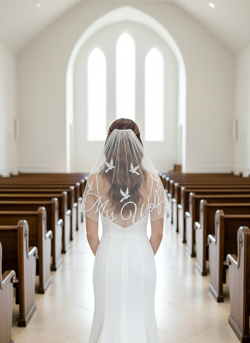 Personalized Pearl Floral Bridal Veil