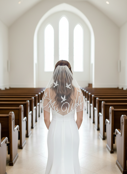 Personalized Pearl Floral Bridal Veil