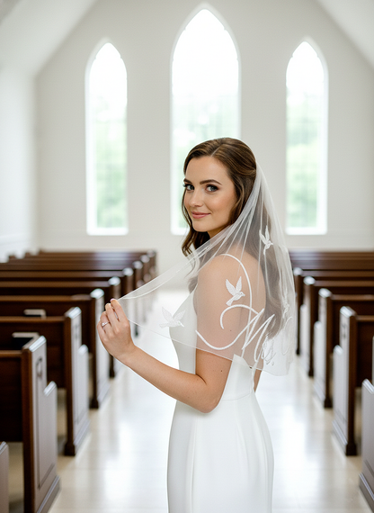 Personalized Pearl Floral Bridal Veil