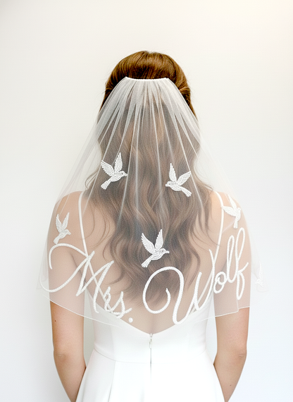 Personalized Pearl Floral Bridal Veil