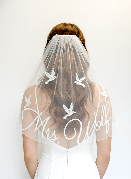 Personalized Pearl Floral Bridal Veil