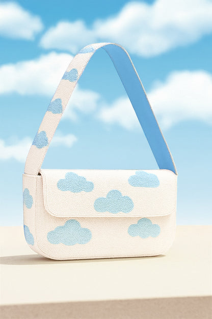 White Cloud Beaded Purse with Blue Clouds