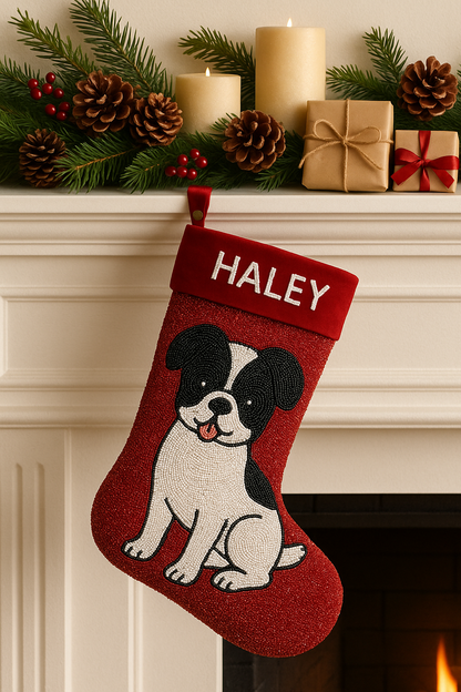 Custom Beaded Dog Christmas Stocking