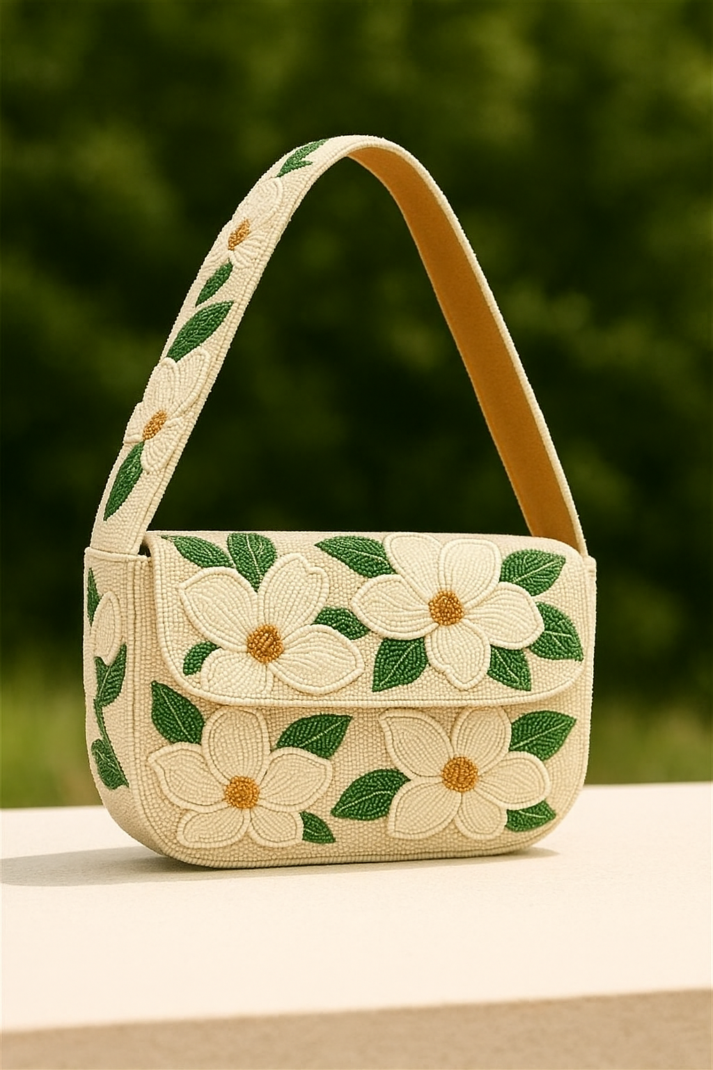 Beaded Magnolia Shoulder Bag