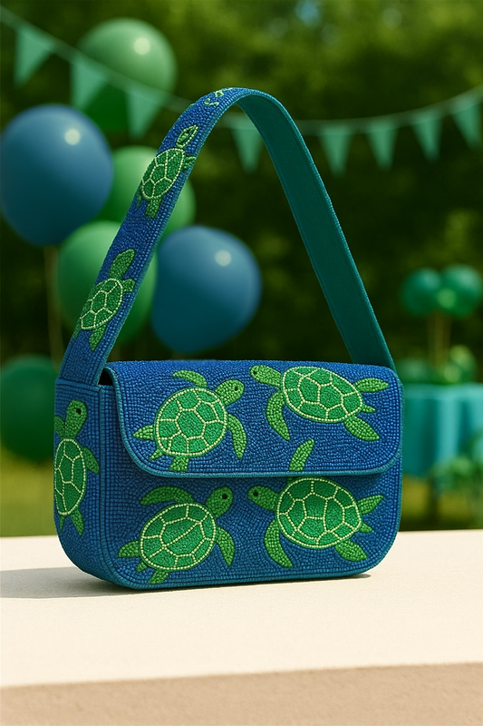 Green Turtle Beaded Bag