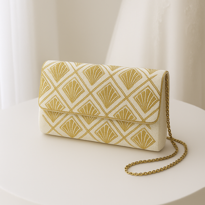 Gold Scallop Beaded Clutch
