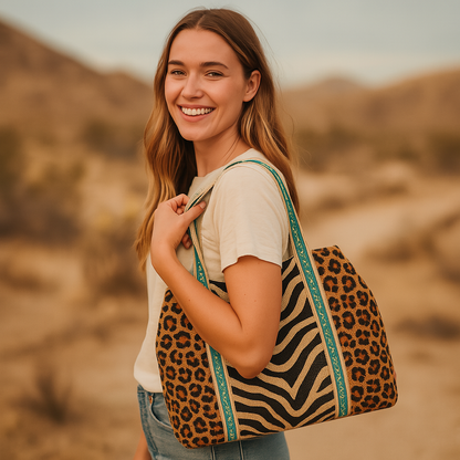 Leopard Zebra Beaded Tote