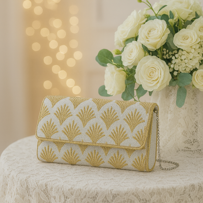 Gold Scallop Beaded Clutch