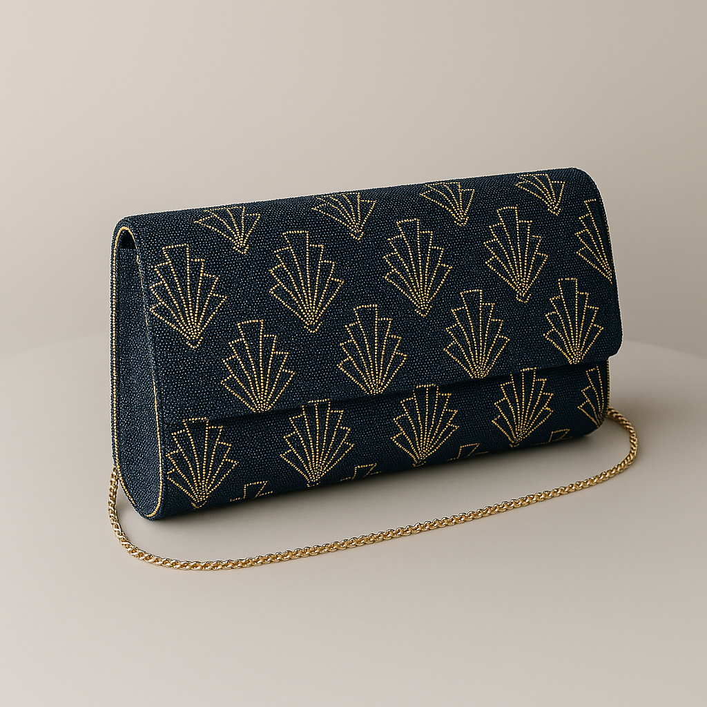 Gold Scallop Beaded Clutch