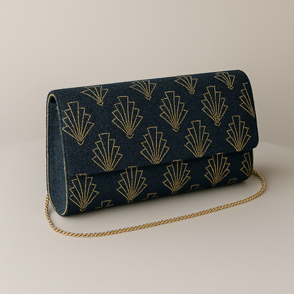 Gold Scallop Beaded Clutch