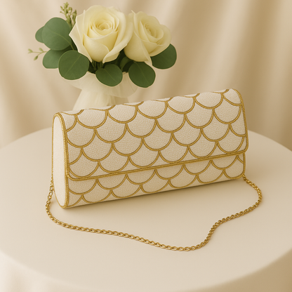 Gold Scallop Beaded Clutch