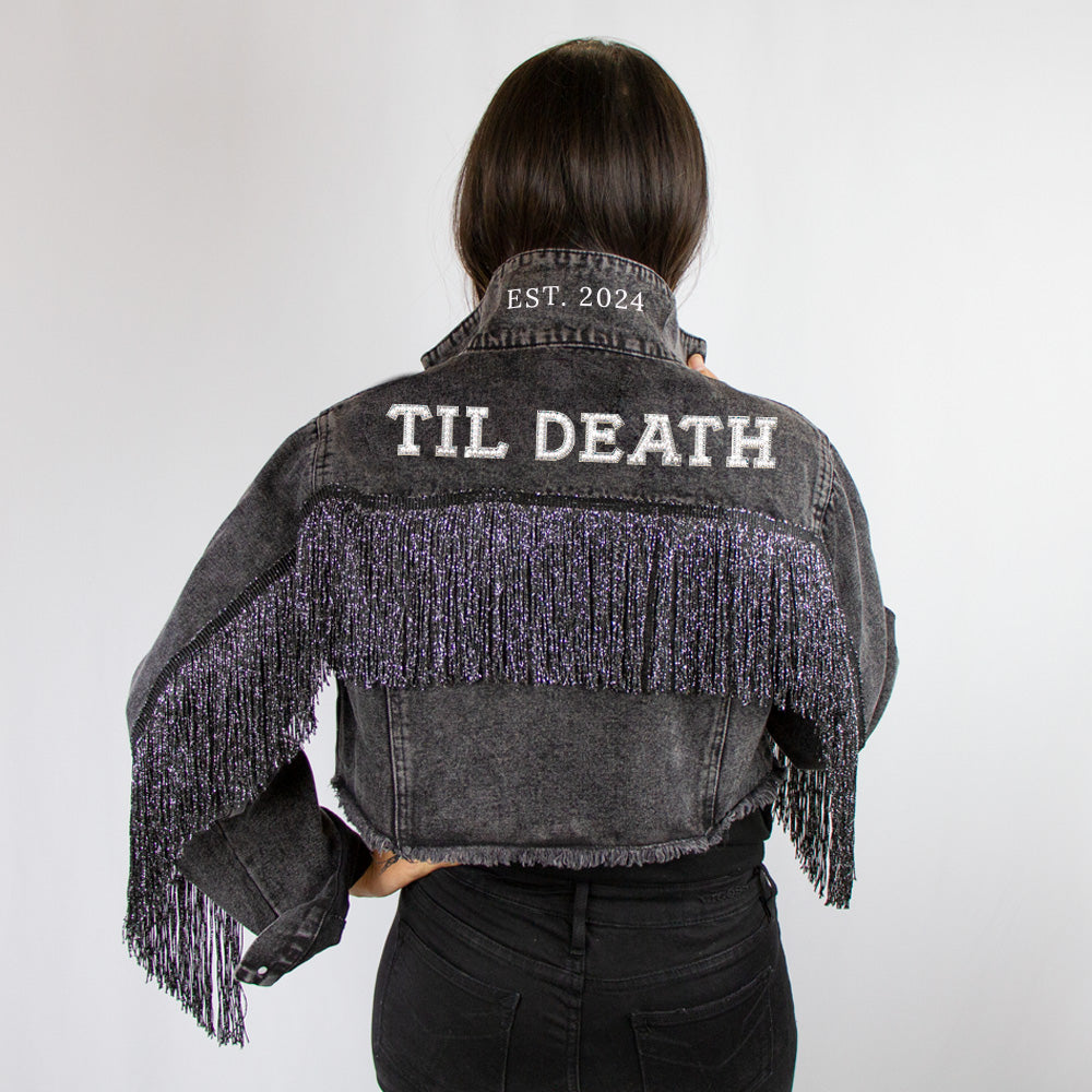 Black Fringe Till Death Patch Denim Jacket