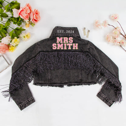 (Black Fringe) Patch Jean Jacket