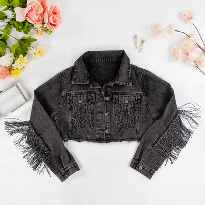 (Black Fringe) Patch Jean Jacket