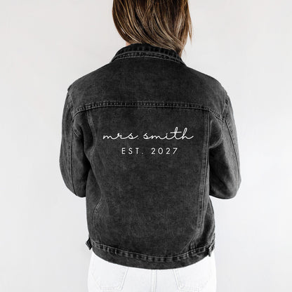 (Black Denim) Black Personalized Bride Denim Jacket