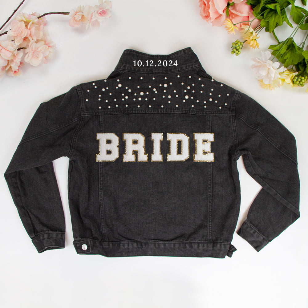 (Black Pearl) Personalized Patch  Pearl Denim Jacket