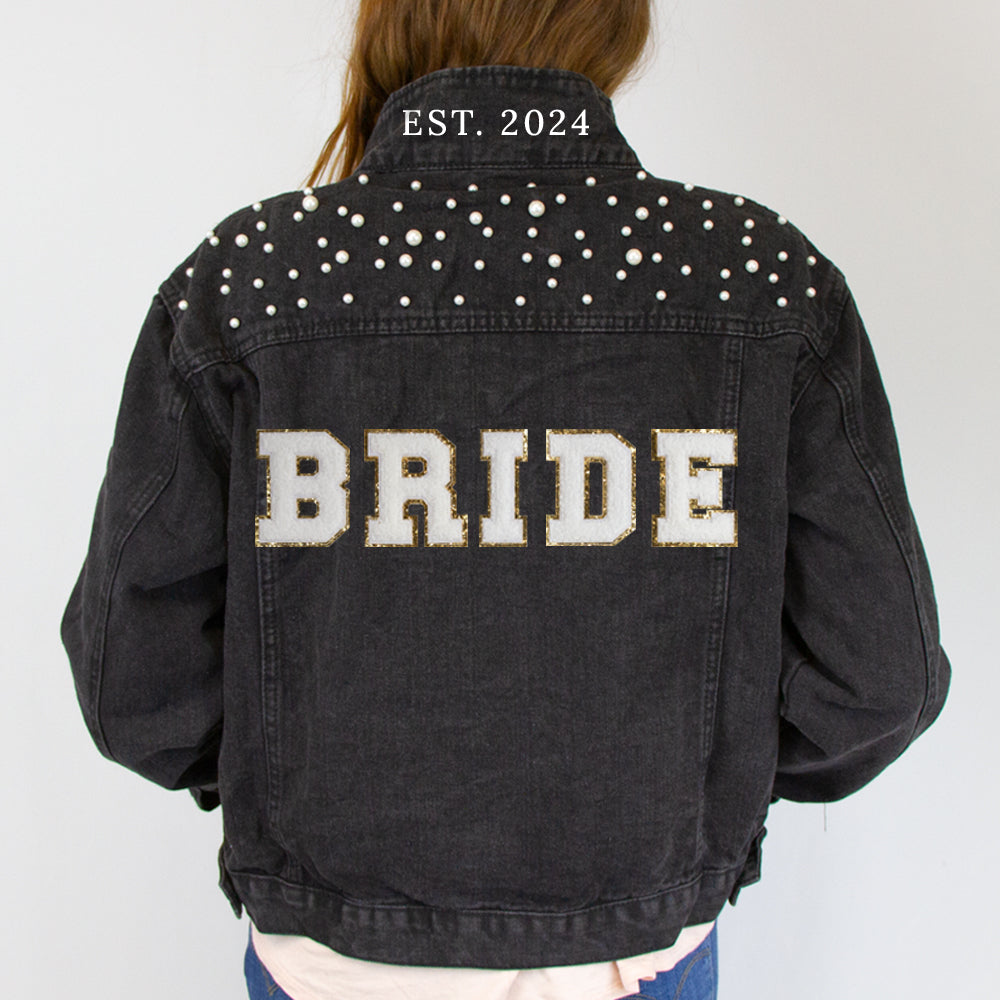 (Black Pearl) Personalized Patch  Pearl Denim Jacket