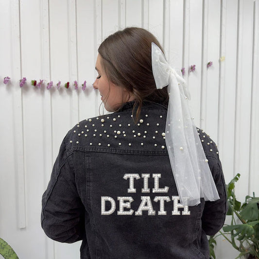 (Black) Till Death Patch Black Pearl Denim Jacket