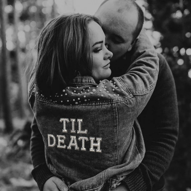 (Black) Till Death Patch Black Pearl Denim Jacket