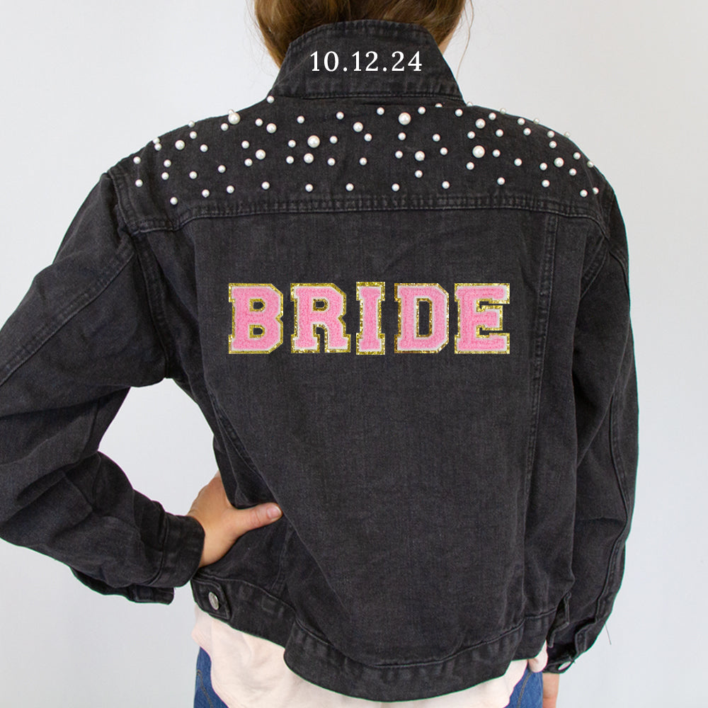 (Black Pearl) Personalized Patch  Pearl Denim Jacket