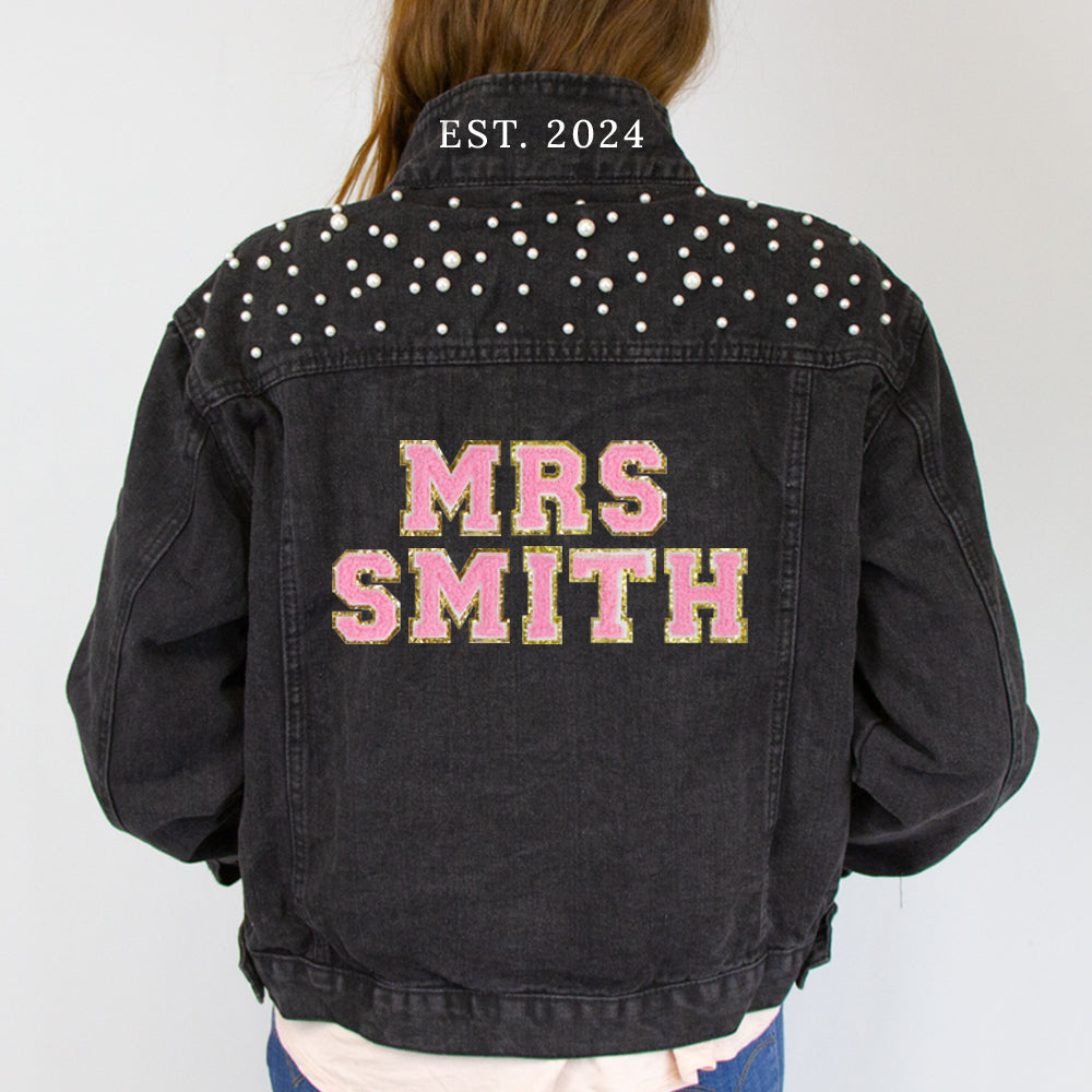 (Black Pearl) Personalized Patch  Pearl Denim Jacket