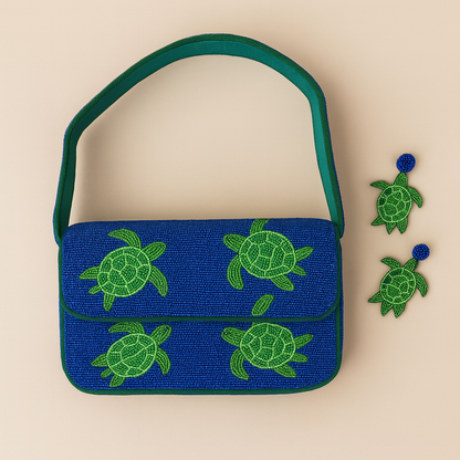 Green Turtle Beaded Bag
