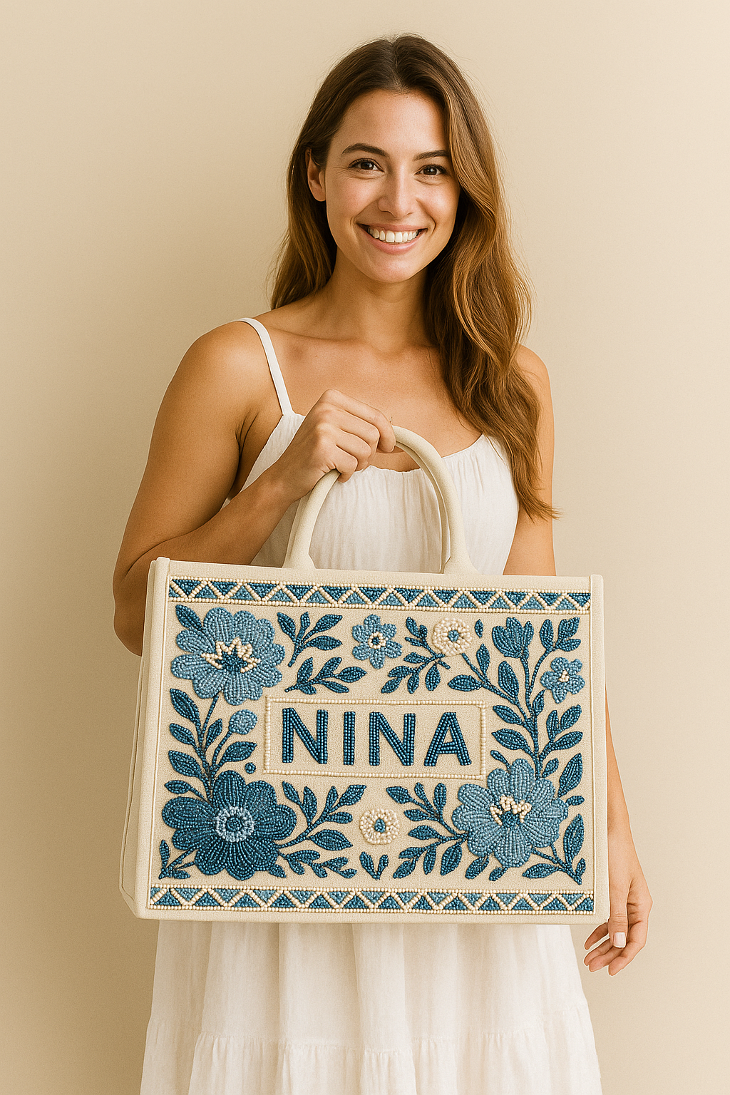 Floral Beaded Tote