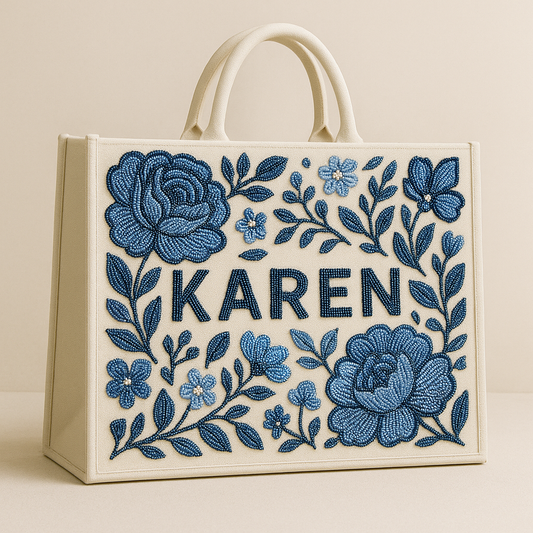 Beaded Floral Tote Bag