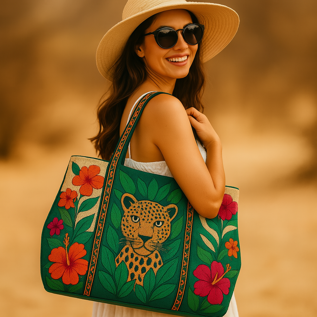Jungle Leopard Beaded Tote