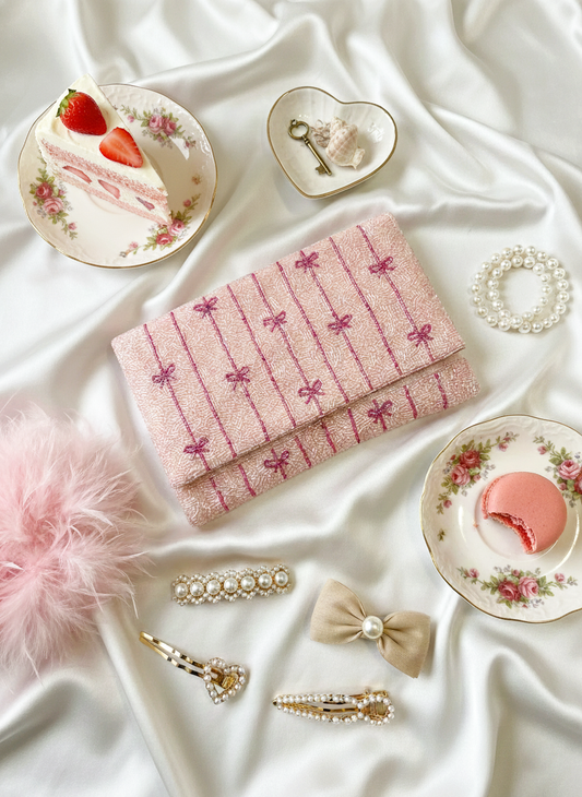 Coquette Style Beaded Canvas Clutch for Women