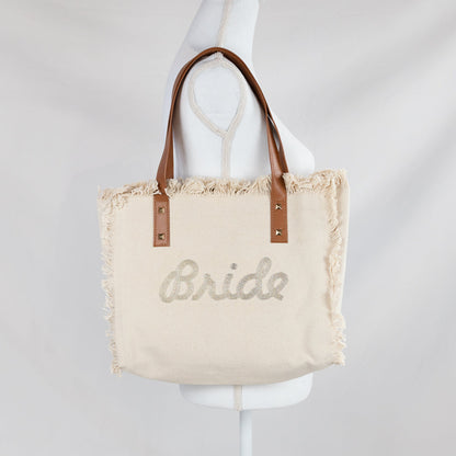 Personalized Bride Fringe Tote Bag